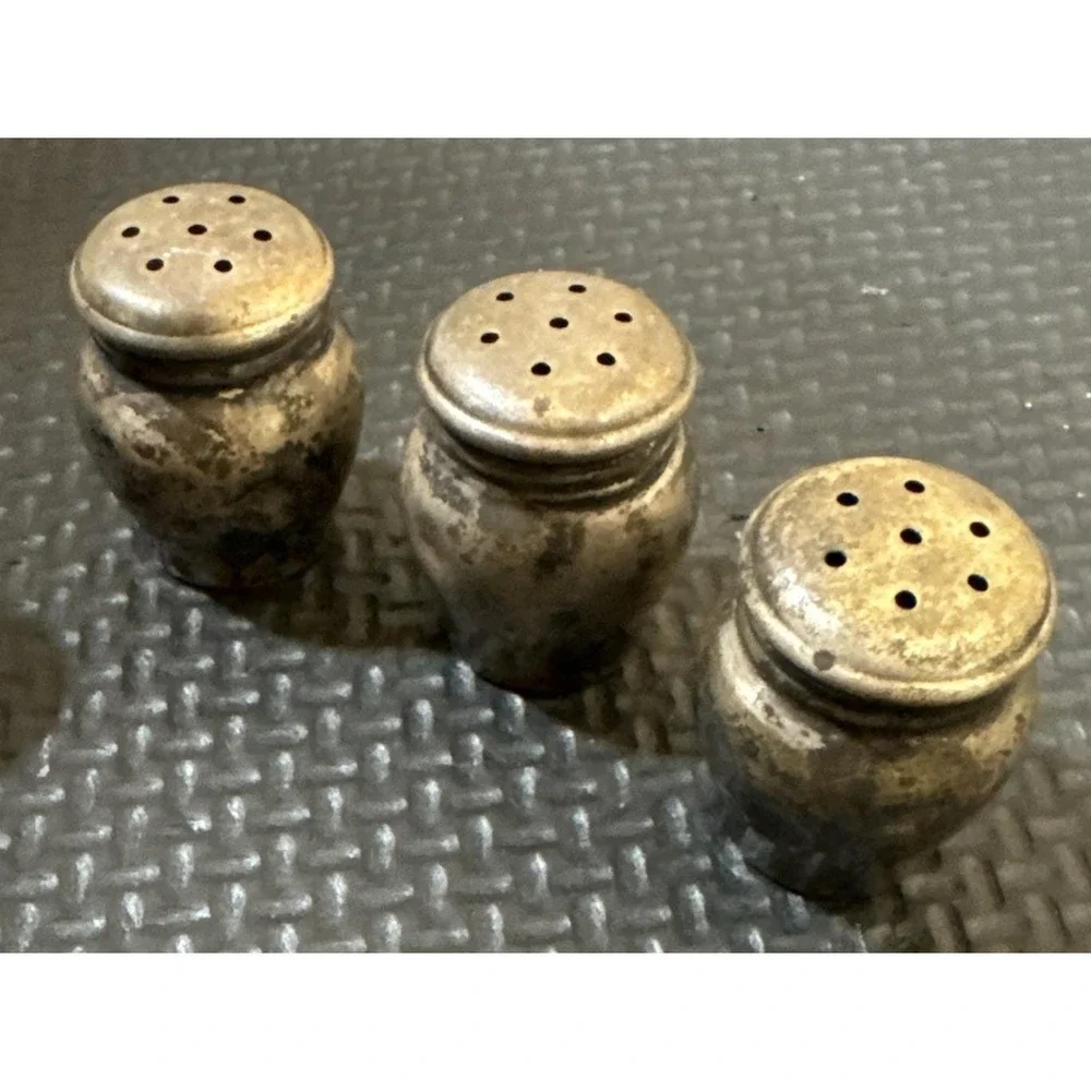 5 Antique STERLING Silver Salt & Pepper Shakers-MINIATURE | 1